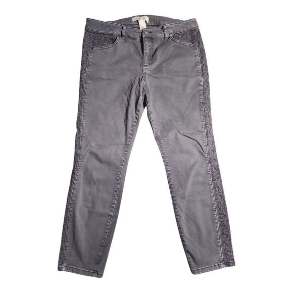 Sundance P10 Gray Skinny Jeans Side Lace/Embroidered Panel Casual Boho Festival - Picture 1 of 9